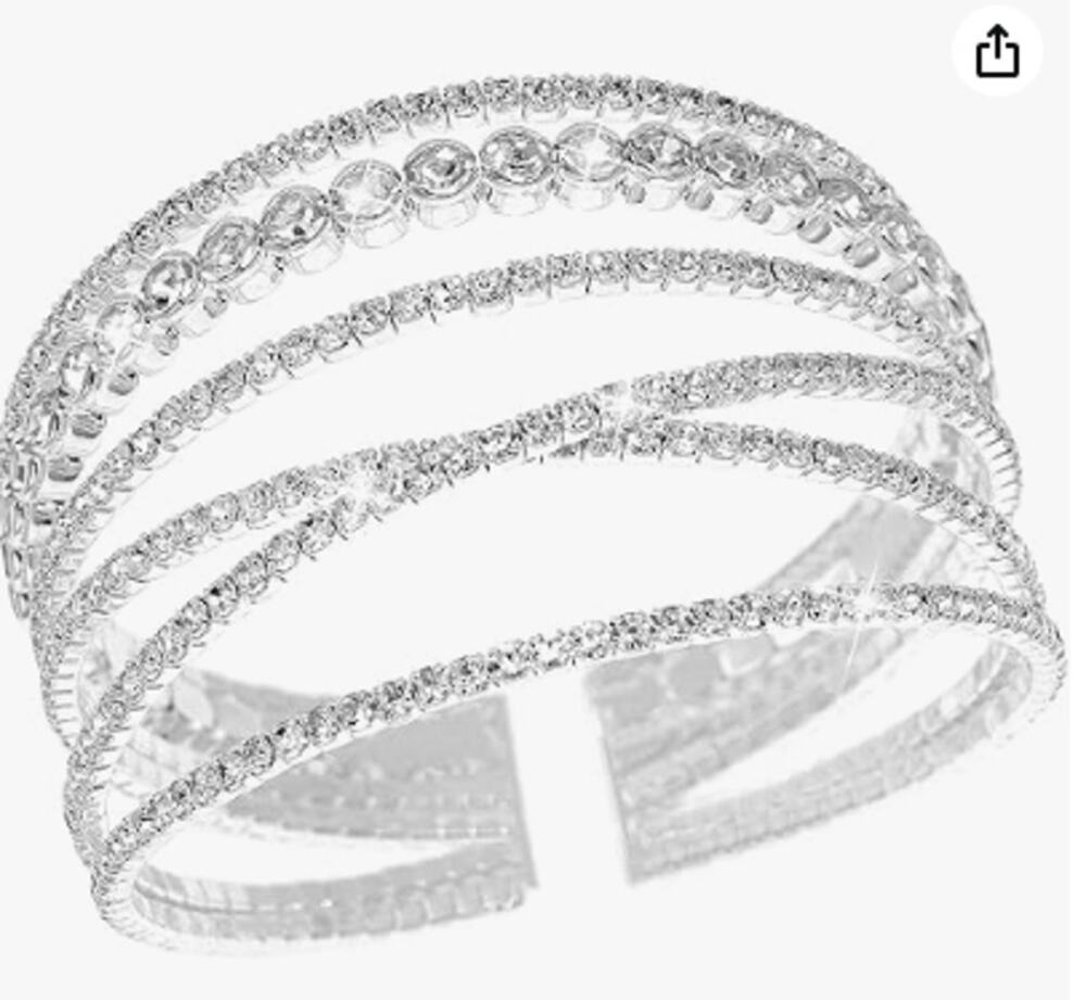 Silver Rhinestone Multi Layer Cuff Bracelet Crystal Bridal Bangle New